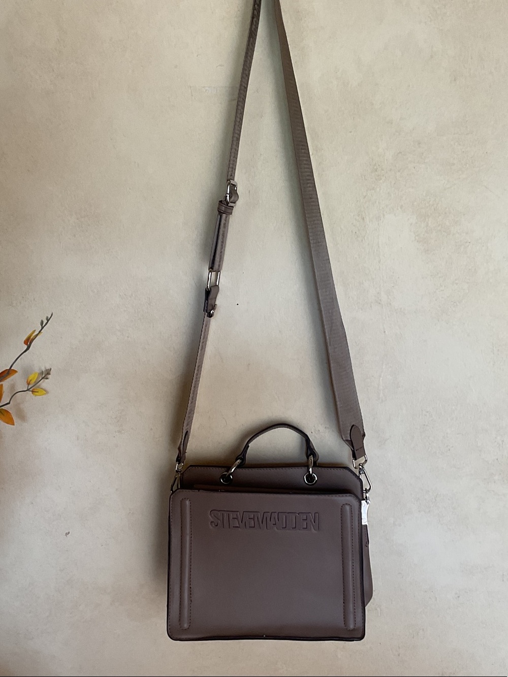 Steve Madden Taupe Messenger Bag with Adjustable Strap